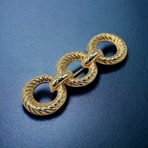 Estate Brooch Gold Tone Triple Twisted Loop Large Fancy Jewelry Pin